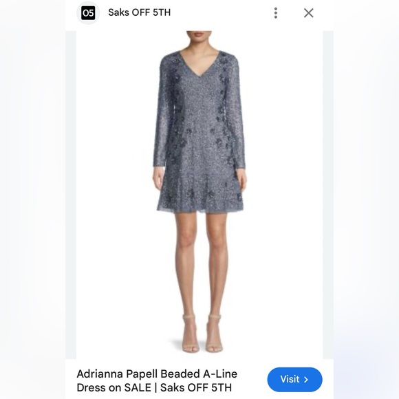 NWT Adrianna Papell Beaded Cocktail Dress Dusty Blue Size 6P - Picture 2 of 10